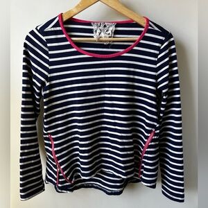 LILI’S CLOSET Anthropologie Striped Top Nautical Side Zipper Coastal Navy Blue S